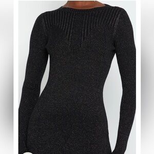 Kourt Black Knit Sweater Dress Metallic Thread